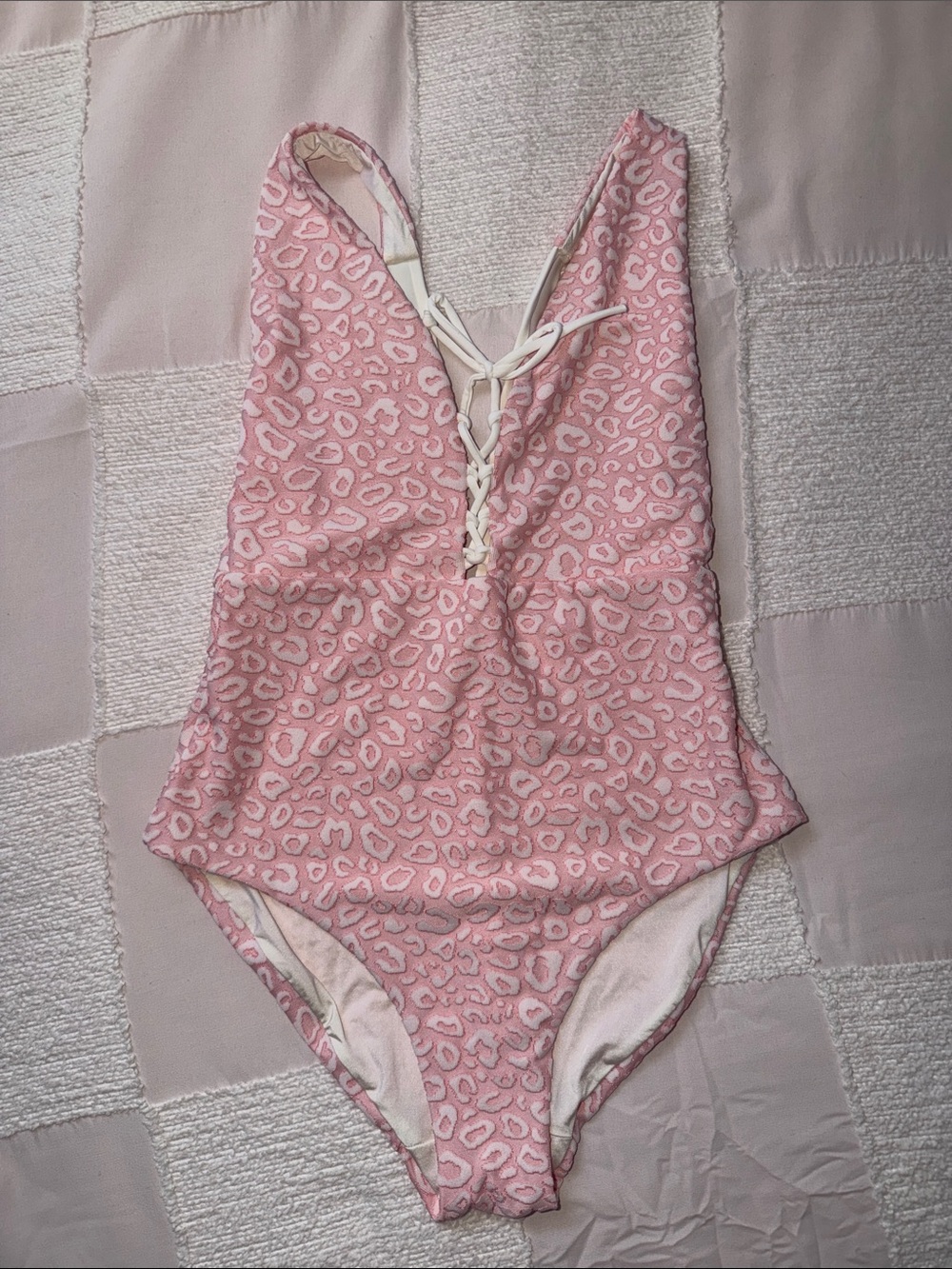 Onia Pink and Cream Lepord Textured Swimsuit